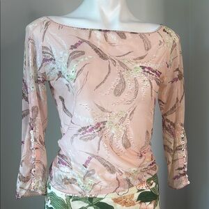 Blumarine semi sheer embellished beaded top small